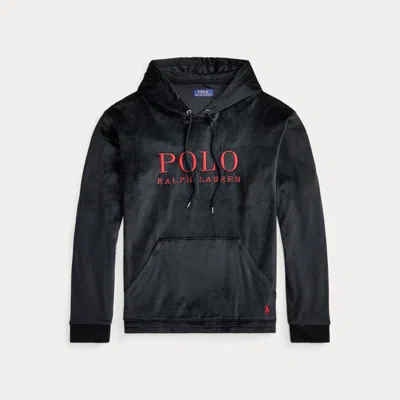 Ralph Lauren Plush Velour Sleep Hoodie In Black
