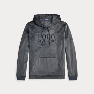 Ralph Lauren Plush Velour Sleep Hoodie In Gray