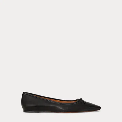 Ralph Lauren Pointed Leather Ballet Flat In Black