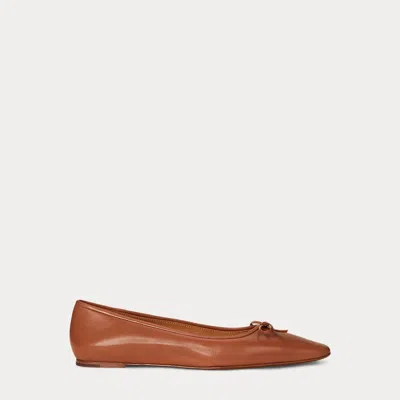 Ralph Lauren Pointed Leather Ballet Flat In Brown