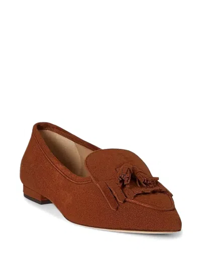 Ralph Lauren Londyn Kiltie Lauren Tan Suede Ballet Pumps In Brown