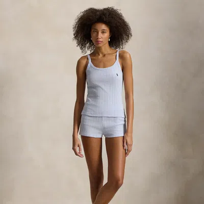 Ralph Lauren Pointelle Cotton Tank & Short Sleep Set In Xenon Blue
