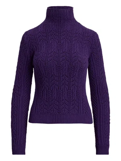 Ralph Lauren Pointelle Funnel-neck Sweater In Purple