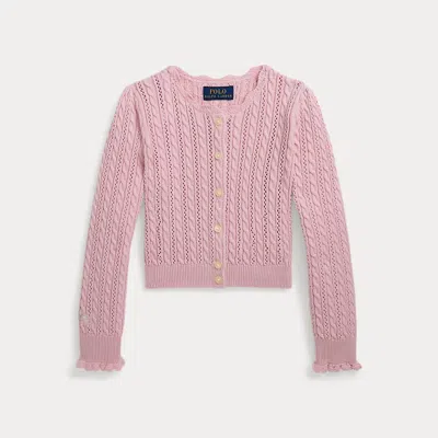 Polo Ralph Lauren Kids' Pointelle-knit Cotton Cardigan In Pink