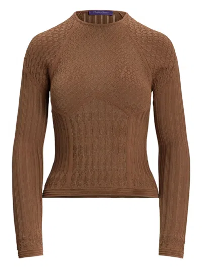 Ralph Lauren Pointelle-knit Raglan-sleeve Sweater In Brown