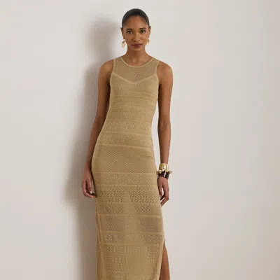 Ralph Lauren Pointelle-knit Sleeveless Gown In Brown