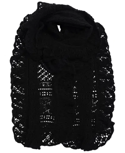 Ralph Lauren Pointelle Ruffle Scarf In Black