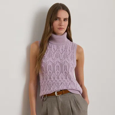 Ralph Lauren Pointelle Turtleneck Sweater Tank Top In Purple