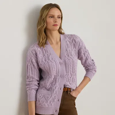 Ralph Lauren Pointelle Wool-blend V-neck Cardigan In Purple