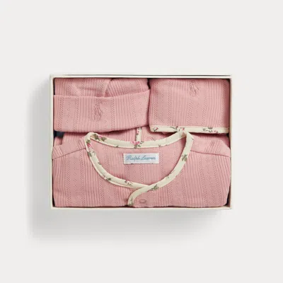 Ralph Lauren Babies' Pointelle-knit Cotton 3-piece Gift Set In Adirondack Rose In Pink