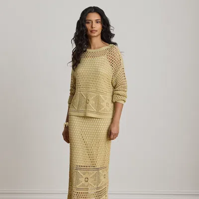 Ralph Lauren Pointelle-knit Linen-blend Midi Skirt In Canyon Sand