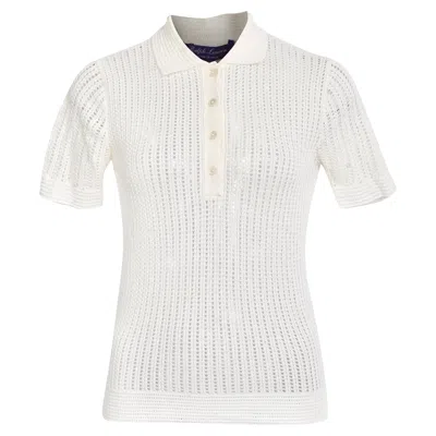 Ralph Lauren Pointelle-knit Polo Sweater In White Cotton