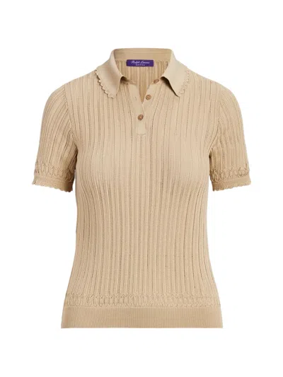 Ralph Lauren Pointelle-knit Scalloped-trim Sweater In Neutral