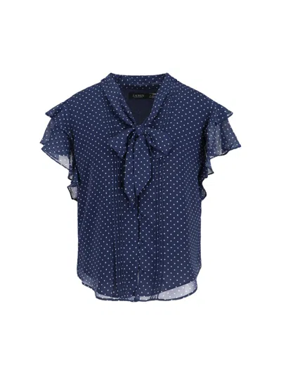 Ralph Lauren Georgette Polka Dot Ruffled Blouse In Multi