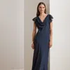 Ralph Lauren Polka-dot Burn-out Satin Cowlneck Gown In Multi