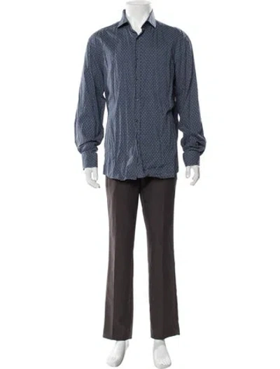 Pre-owned Ralph Lauren Polka Dot Print Long Sleeve Dress Shirt In Blue