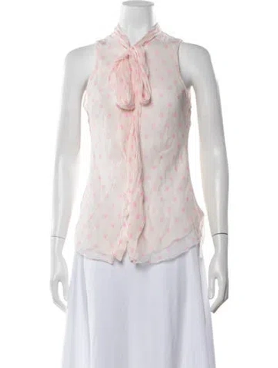 Pre-owned Ralph Lauren Polka Dot Print Tie Neck Blouse In Pink