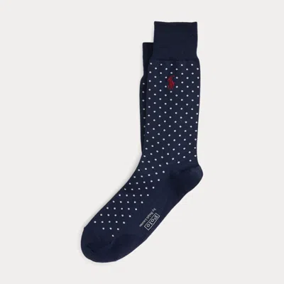 Ralph Lauren Polka-dot Wool-blend Dress Socks In Blue