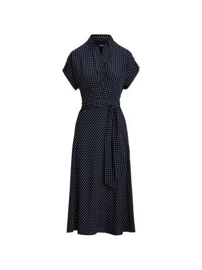 Ralph Lauren Polka Dot Wrap-style Midi Dress In Blue