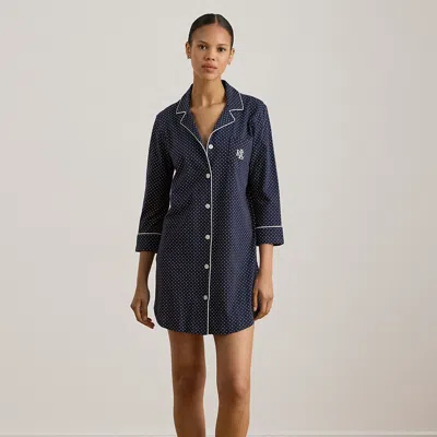Ralph Lauren Polka-dot Cotton Sleep Shirt In Navy Dot In Blue
