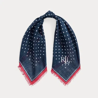 Ralph Lauren Polka-dot Linen-cotton Square Scarf In Navy In Blue