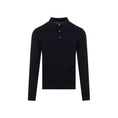 Ralph Lauren Purple Label Long Sleeve Polo In Blue