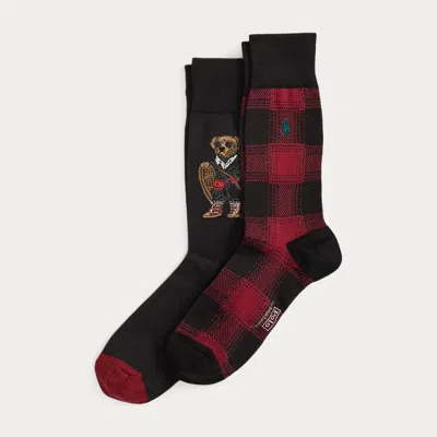 Ralph Lauren Polo Bear & Plaid Trouser Sock 2-pack In Black