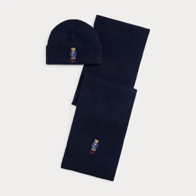 Ralph Lauren Polo Bear Beanie & Scarf Gift Set In Blue