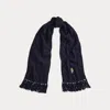 Ralph Lauren Polo Bear Cable-knit Wool-blend Scarf In Blue