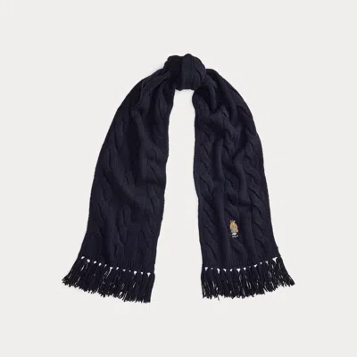 Ralph Lauren Polo Bear Cable-knit Wool-blend Scarf In Blue