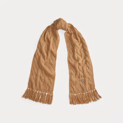 Ralph Lauren Polo Bear Cable-knit Wool-blend Scarf In Brown