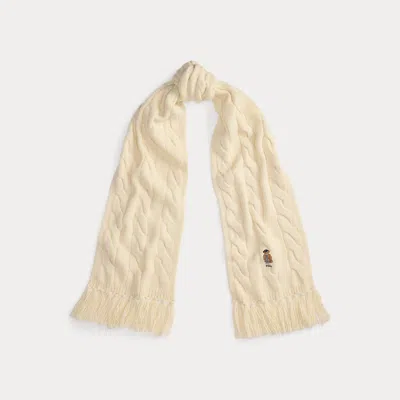 Ralph Lauren Polo Bear Cable-knit Wool-blend Scarf In Neutral