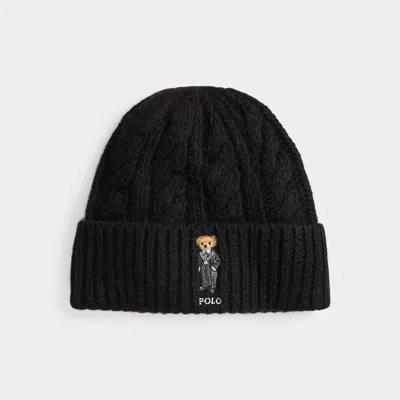 Ralph Lauren Polo Bear Cable Wool-blend Beanie In Black