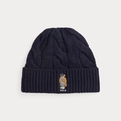 Ralph Lauren Polo Bear Cable Wool-blend Beanie In Blue