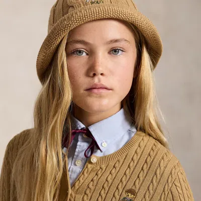 Ralph Lauren Kids' Polo Bear Cable-knit Cotton Bucket Hat In Berkshire Tan In Brown