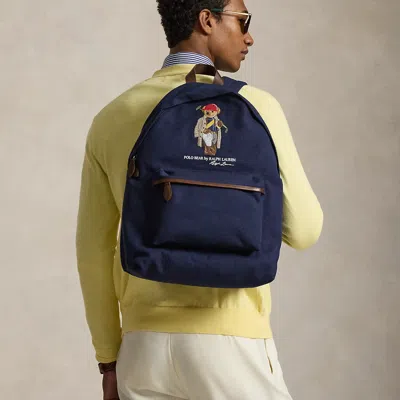 Polo Ralph Lauren Polo Bear Canvas Backpack In Newport Navy In Blue