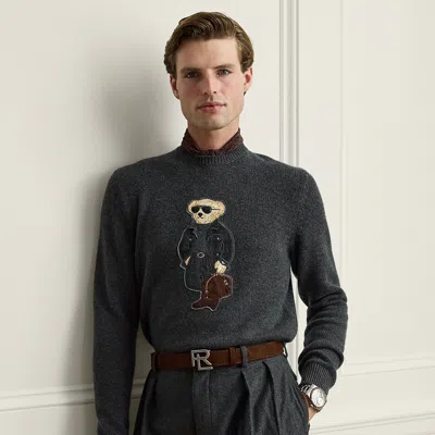 Ralph Lauren Polo Bear Cashmere Sweater In Dark Grey Melange In Gray