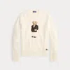 Ralph Lauren Signature Teddy Bear Motif Crew-neck Sweater In White