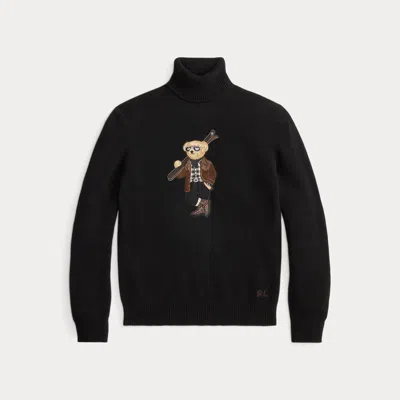 Ralph Lauren Polo Bear Cashmere Turtleneck Sweater In Black