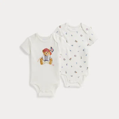 Ralph Lauren Babies'  Polo Bear Cotton Bodysuit 2-pack In White