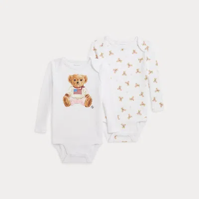Ralph Lauren Babies' Polo Bear Cotton Bodysuit 2-pack In White