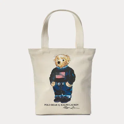 Ralph Lauren Kids' Polo Bear Cotton Canvas Tote In Natural In Neutral