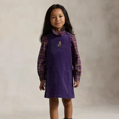 Ralph Lauren Kids' Polo Bear Cotton Corduroy Dress In Purple