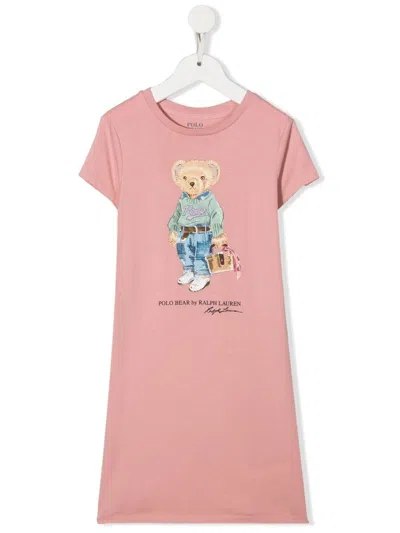 Polo Ralph Lauren Kids' Polo Bear Cotton Dress In 粉色