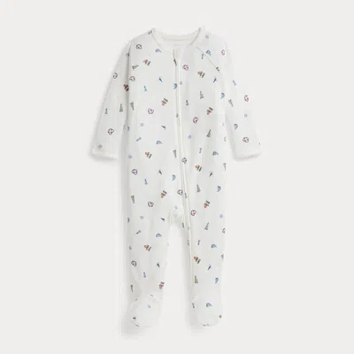 Ralph Lauren Babies'  Polo Bear Cotton Footed Coverall In Multi