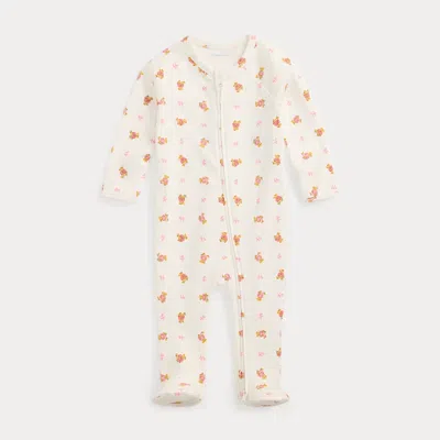 Polo Ralph Lauren Babies' Polo Bear Cotton Footed Coverall In White Multi