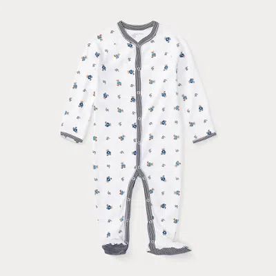 Polo Ralph Lauren Babies' Polo Bear Cotton Footed Coverall In White Multi/refined Navy