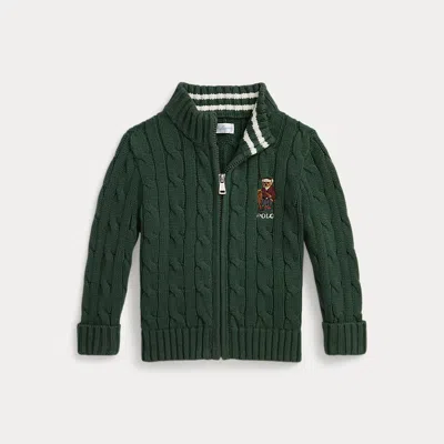 Ralph Lauren Babies'  Polo Bear Cotton Full-zip Sweater In Green