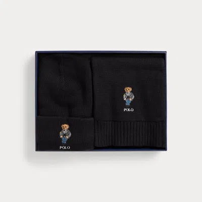 Ralph Lauren Kids' Polo Bear Cotton Hat & Scarf In Polo Black