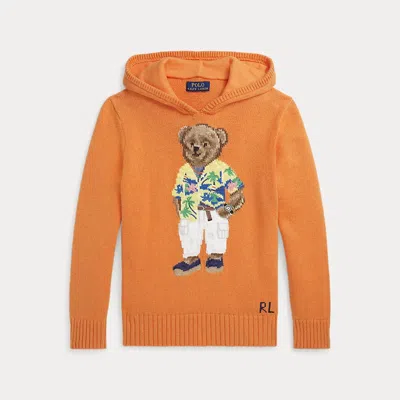 Ralph Lauren Kids' Polo Bear Cotton Hooded Jumper In Orange